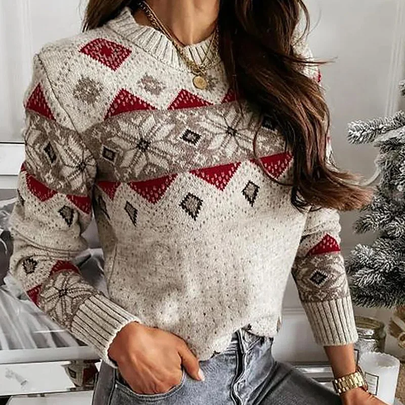 Title 2, Geometric Rhombus Contrast Color Sweater Warm