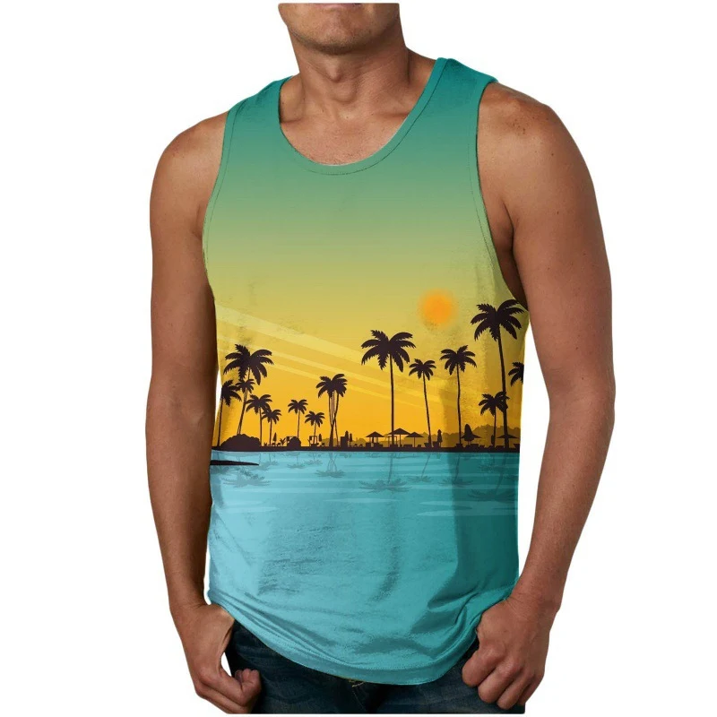 Colete de roupa masculina moderno com estampa, casual de praia e esportivo para homens. Perfeito para o verão, leve e estiloso, ideal para diversas ocasiões. — foto 3