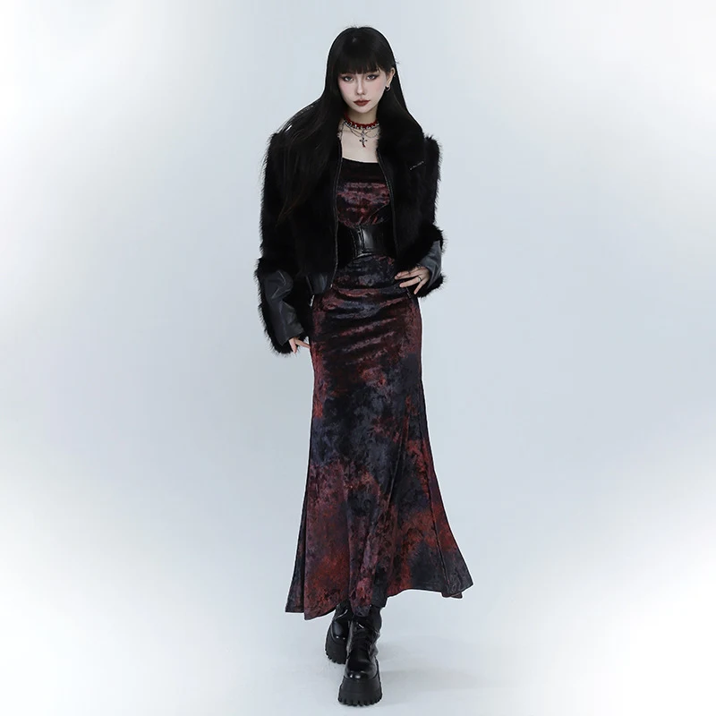 Ghost Girl Black Red Velvet Fishtail Dress — photo 1