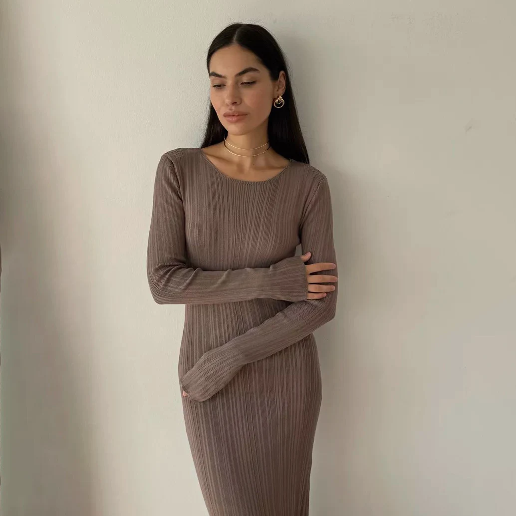 Title 25, Sunken Stripe Waist-tight Hip Knitwear Dress Lo...