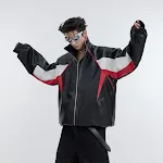 Retro Contrasting Color Patchwork Standing Collar PU Jacket for a bold and stylish look. Perfect for adding a unique tou — photo 1