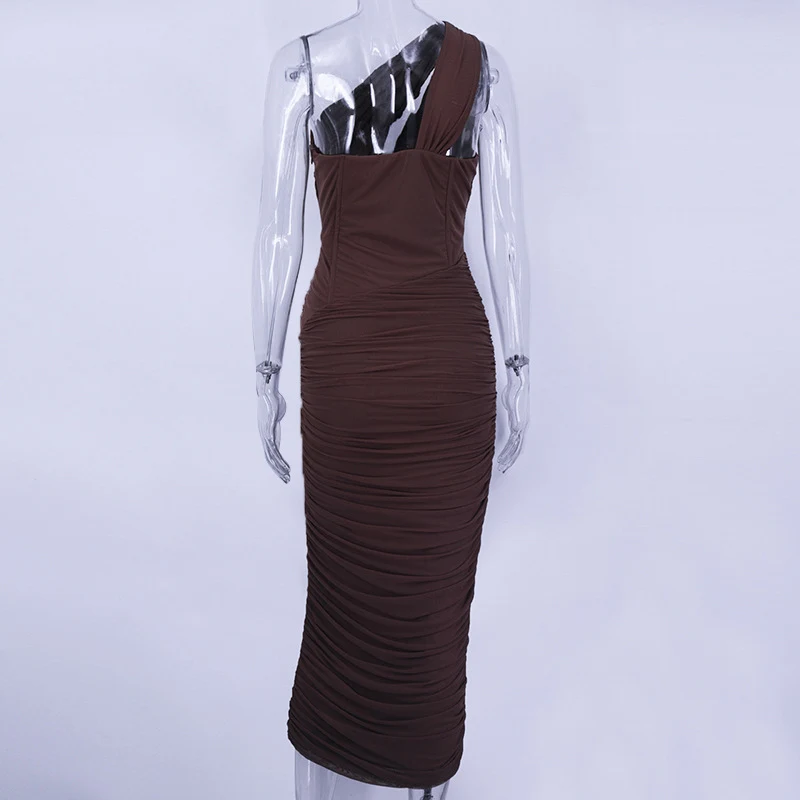 Title 6, Solid Color Pleated Shoulder Fishbone Hollow Dress