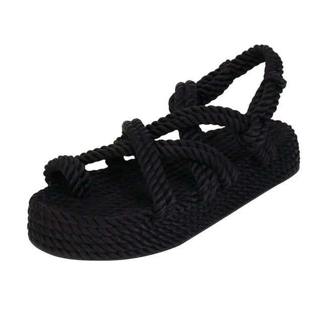 Sandálias Boho Femininas Plataforma de Corda de Cânhamo Conforto e Estilo para o Verão Perfeitas para um Look Casual e Descontraído em Qualquer Ocasião — foto 3