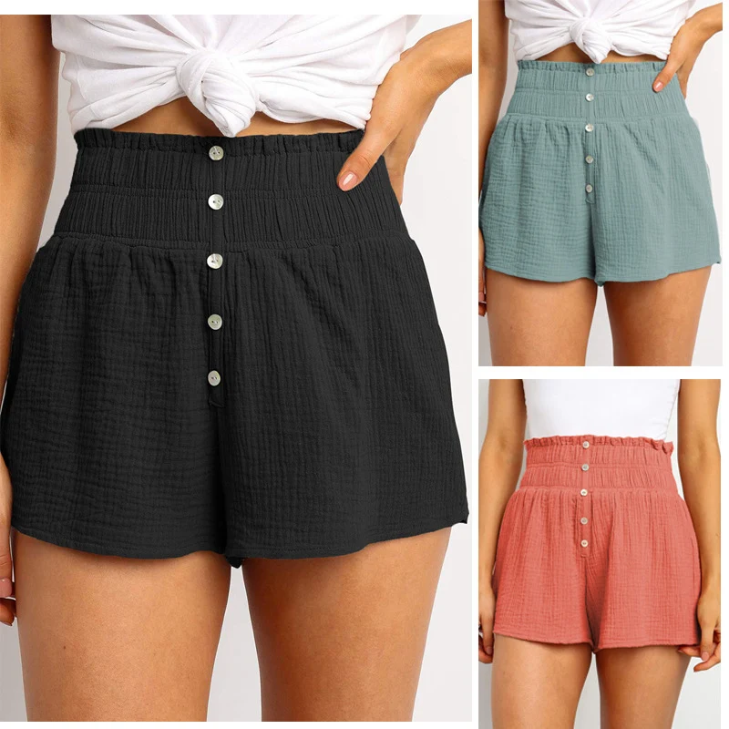 Title 3, New Solid Color High-waisted Button-embellished...