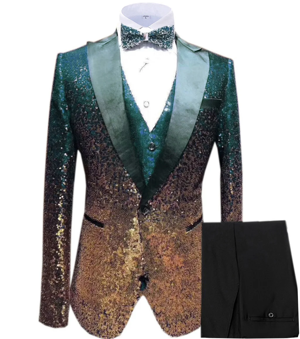 Abito da uomo con paillettes, completo tre pezzi per eventi speciali. Raffinato ed elegante per serate di gala e feste indimenticabili. — foto 13
