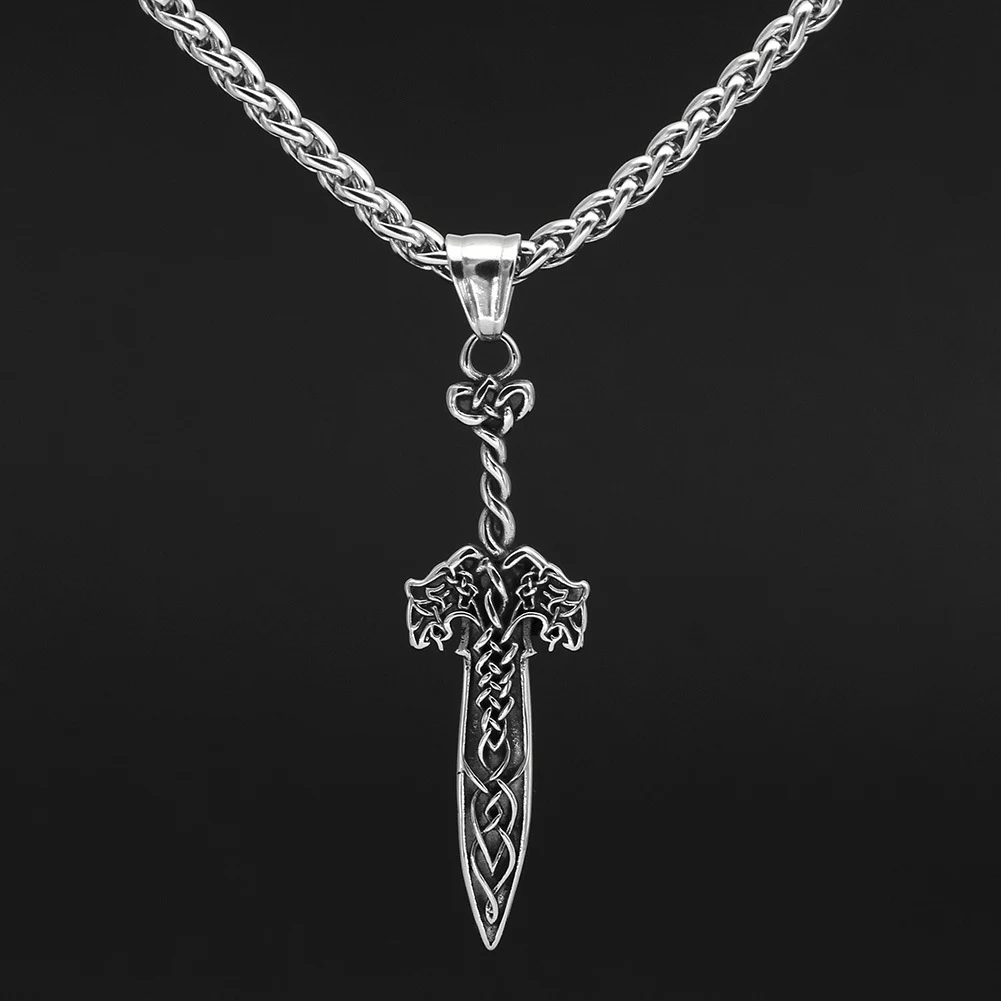 Colar Espada Aço Inox Lobo Duplo Retro Dominador, Rolamento, Estilo Vintage, Durabilidade e Design Único, Perfeito para Homens — foto 5