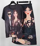T-shirt fratello e sorella con stampa coppia notturna, personaggio dei cartoni animati, gonna, per un regalo originale e divertente. — foto 3