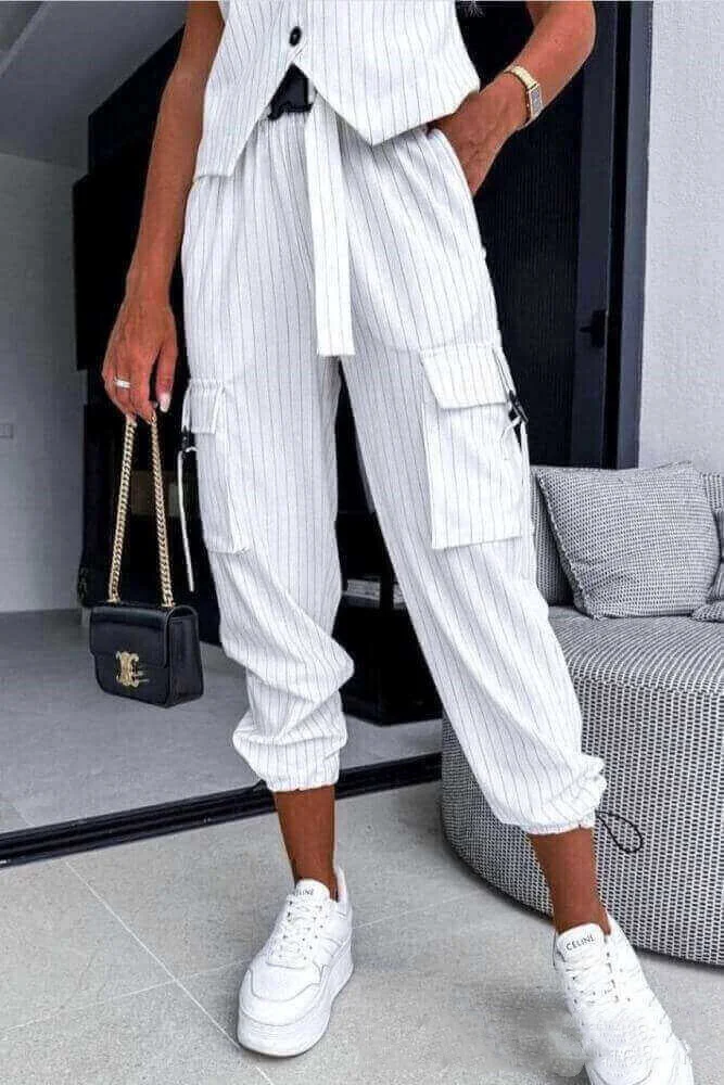 Title 3, Completo donna con gilet senza maniche a righe ...