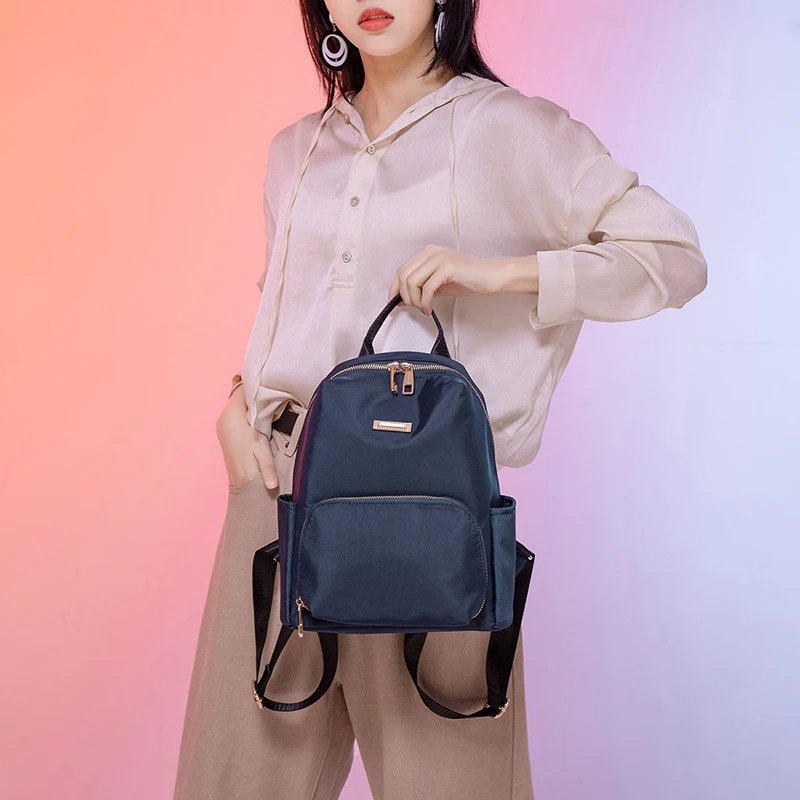 Zaino Donna Coreano alla Moda, Oxford, Tinta Unita, Semplice ed Elegante. Perfetto per l'uso quotidiano, leggero e alla moda, essenziale. — foto 6