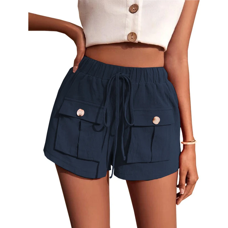 Shorts Cargo Holgados de Mujer con Bolsillos Cintura Media Suelta Cordón Ajustable Ocio Versátil Cómodos para el Verano — foto 5