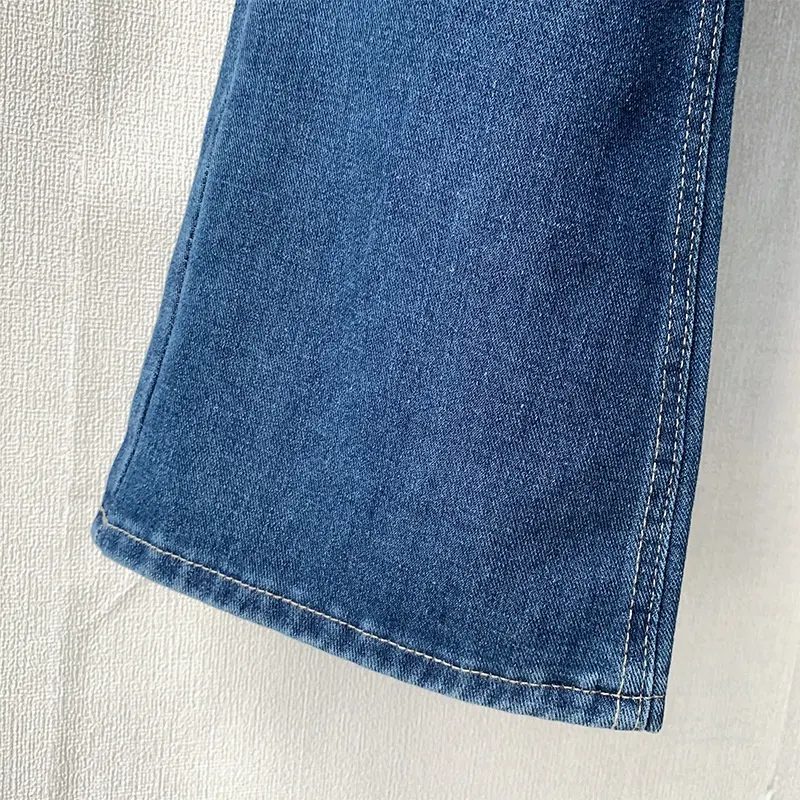 Calças jeans femininas de cintura alta azuis retrô francesas novas, confortáveis, design elegante, perfeitas para um visual vintage e estiloso. — foto 22