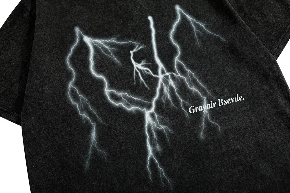Title 8, Mens Dark Lightning Print T-shirt Distressed. ...