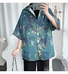 Ice Silk Printed Short-Sleeved Shirt Male Chic Korean Loose Trend Hong Kong Style Large Size Youth Shirt — photo 7