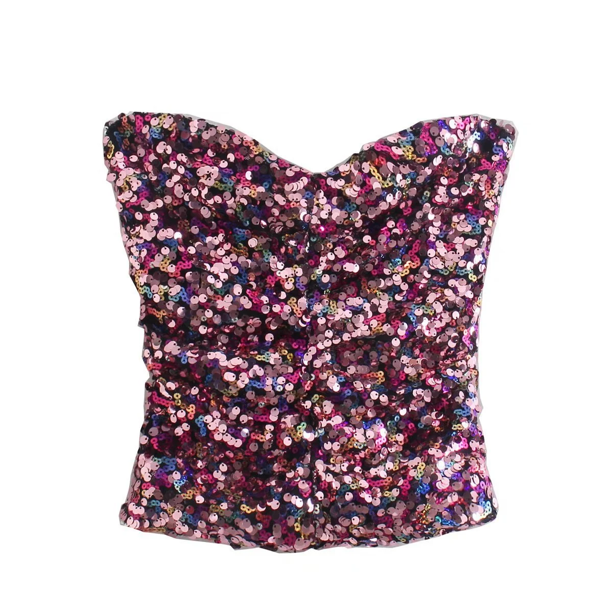 Top corto da donna con paillettes, cuciture alla moda, vestibilità slim, versatile e abbinabile, perfetto per outfit trendy. — foto 7