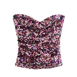 Top corto da donna con paillettes, cuciture alla moda, vestibilità slim, versatile e abbinabile, perfetto per outfit trendy. — foto 7
