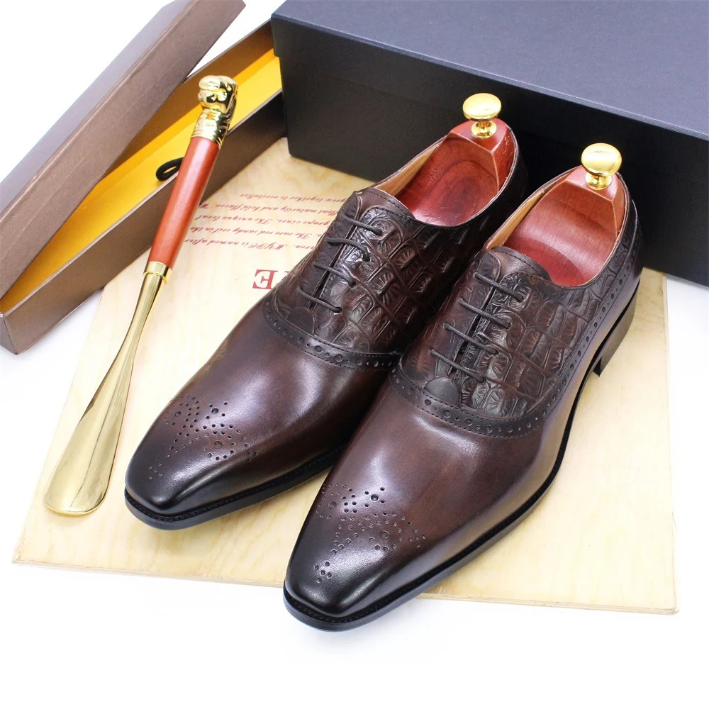 Title 6, Mens Lace-up British Oxford Shoes Cowhide Leat...