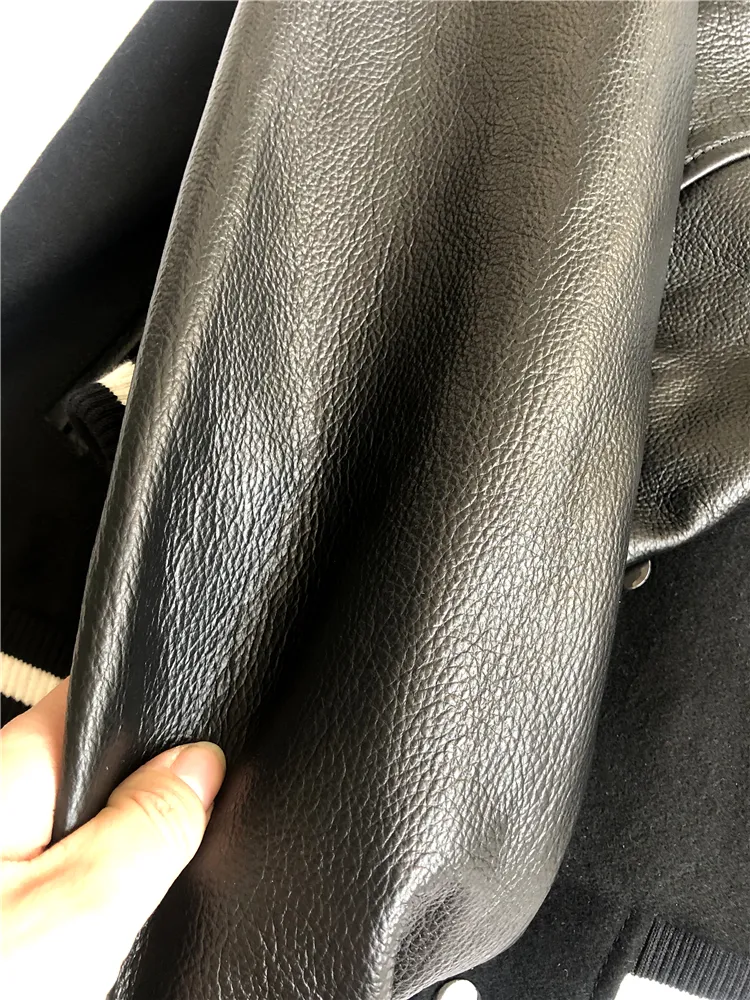 Title 8, Short leather wool stitching jacket, casual all...