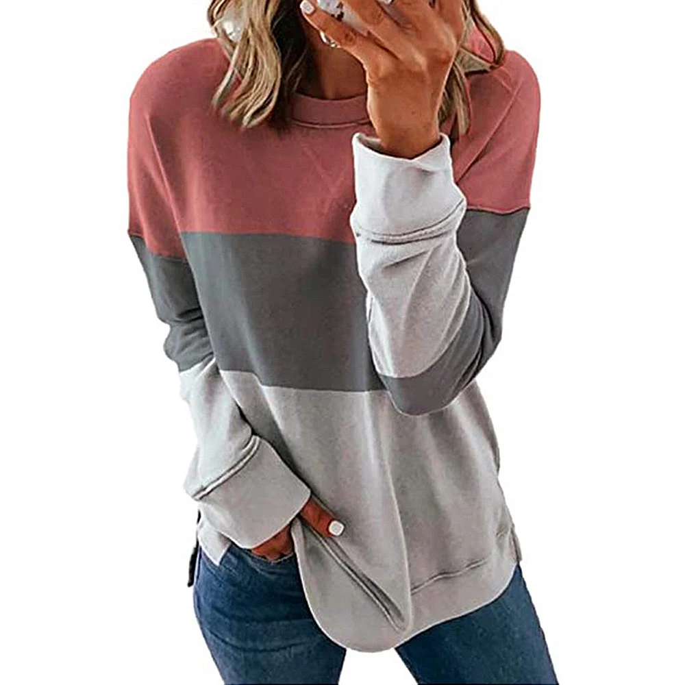 Title 5, Fashion print contrast color patchwork crew nec...
