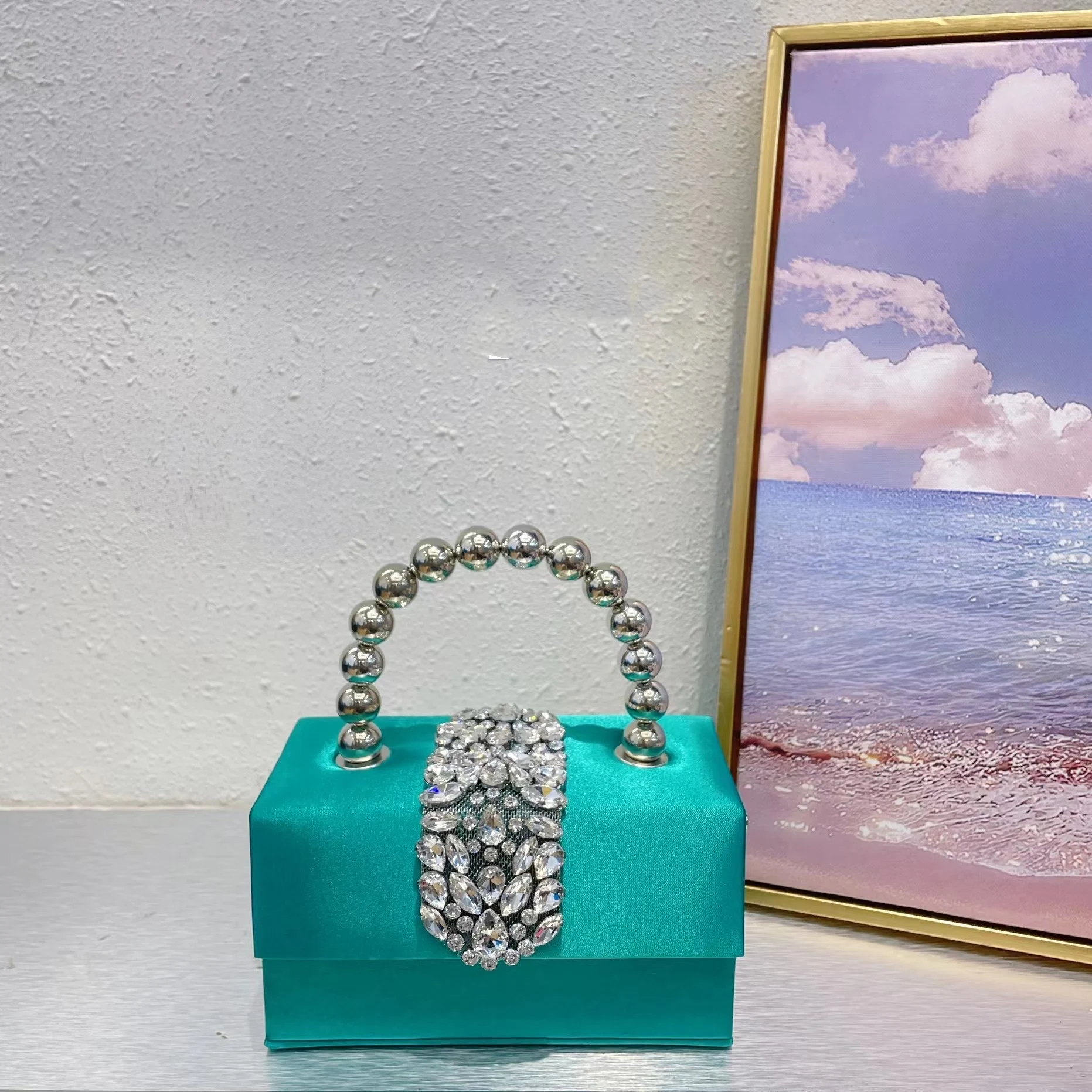 Title 6, Franse glanzende strass vierkante kleine tas, d...