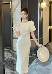 Women's Round Neck Puff Sleeve Slim Fit Dress – A stylish and comfortable dress that flatters your figure for various oc — photo 10