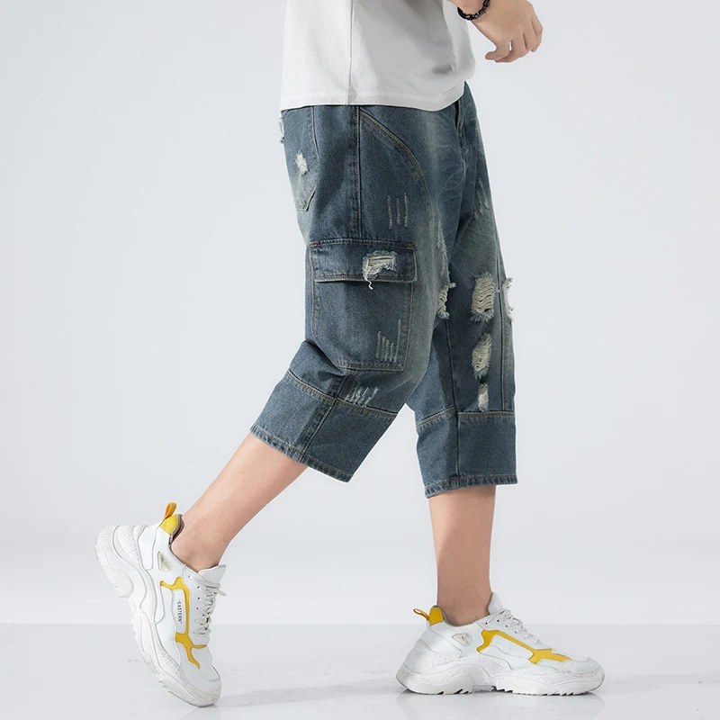 Title 7, Mens Loose Elastic Waist Printed Cropped Jeans...