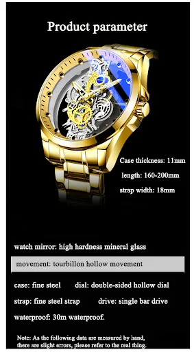 Title 7, Heren Horloge Skelet Automatisch Quartz Goud Vi...
