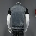 Colete jeans masculino com gola alta para motociclista, design elegante e resistente, ideal para pilotagem e uso casual, estilo atemporal. — foto 5