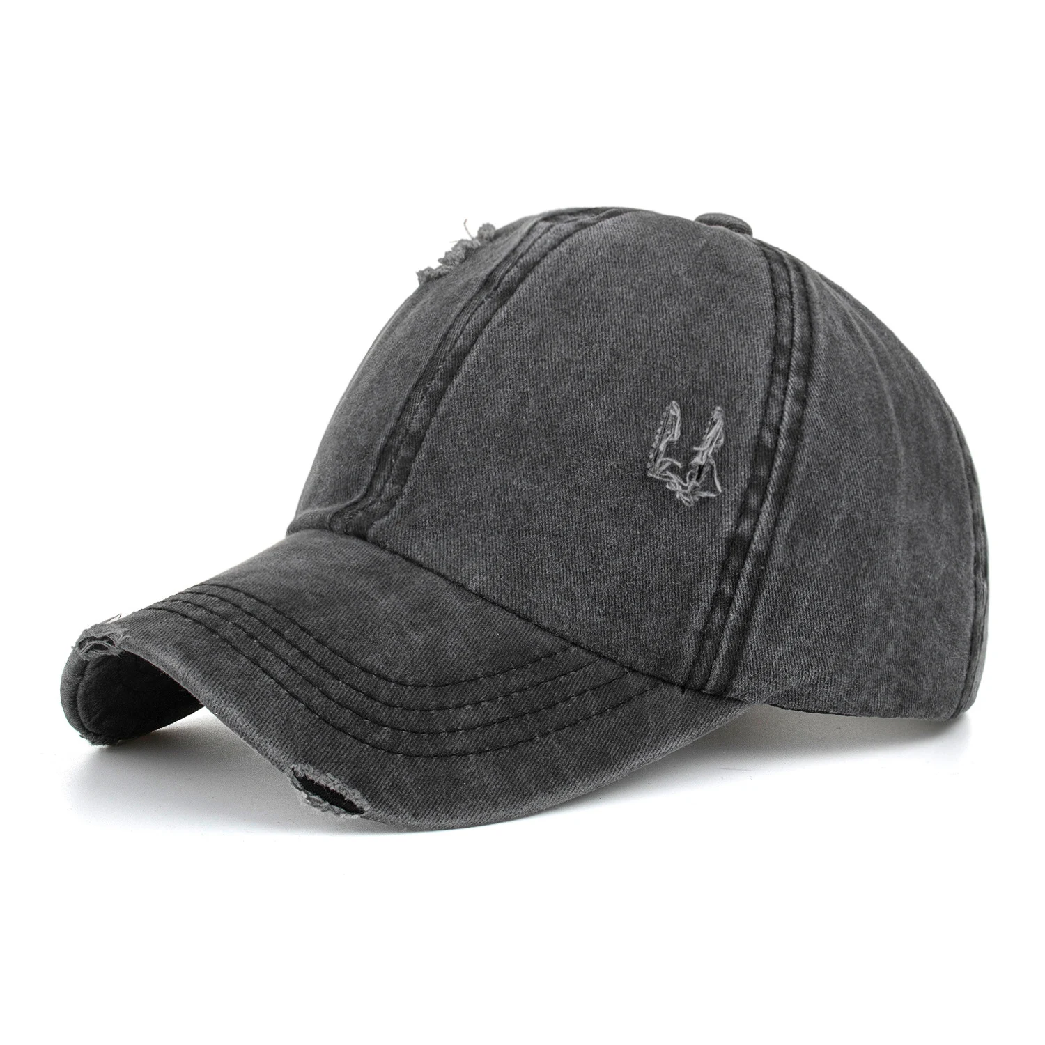 Boné de beisebol com rabo de cavalo, faixa elástica cruzada desgastada e lavada, ideal para um visual casual e despojado. — foto 3