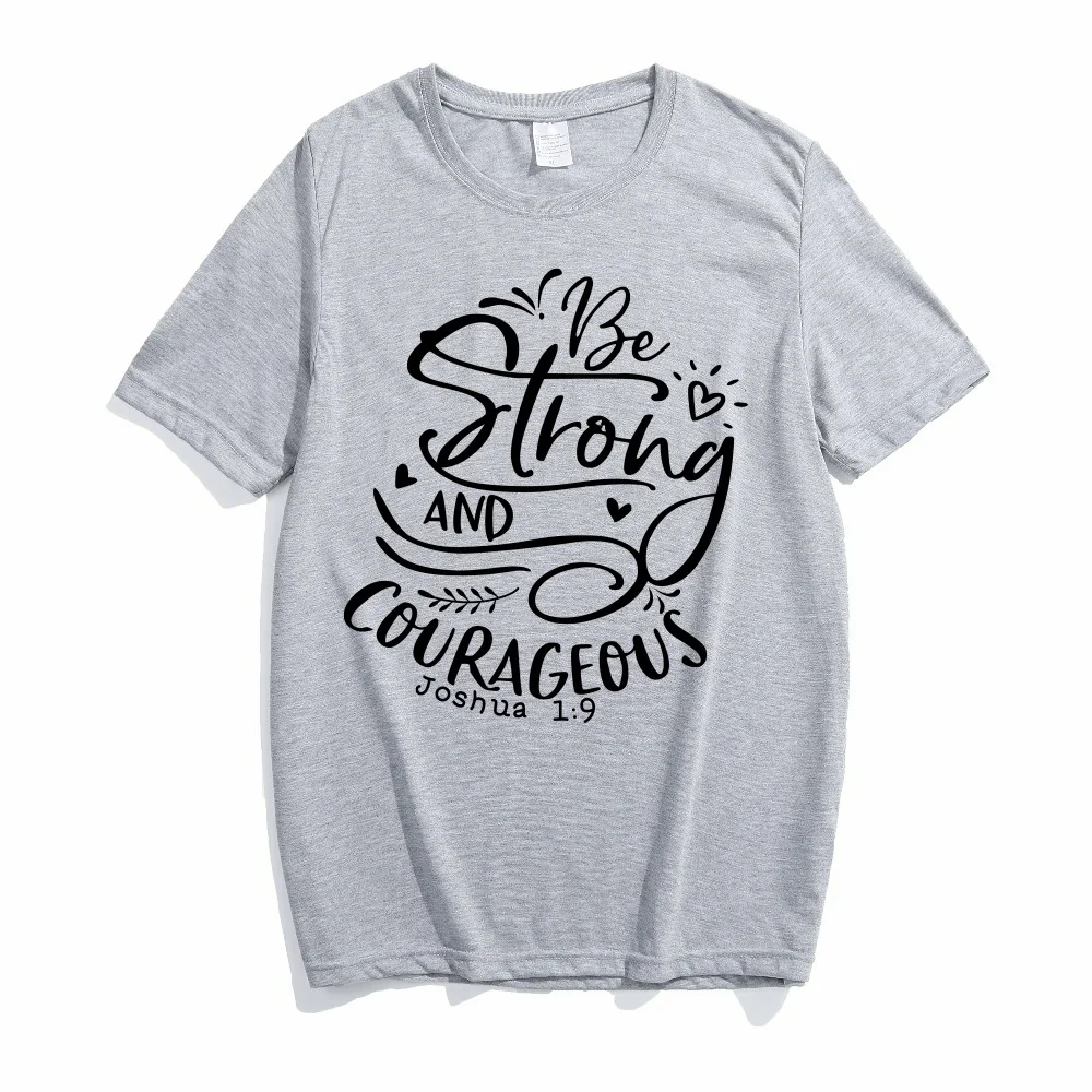 Sterk en dapper heren- en dames-T-shirt met korte mouwen en zwarte letters — foto 13