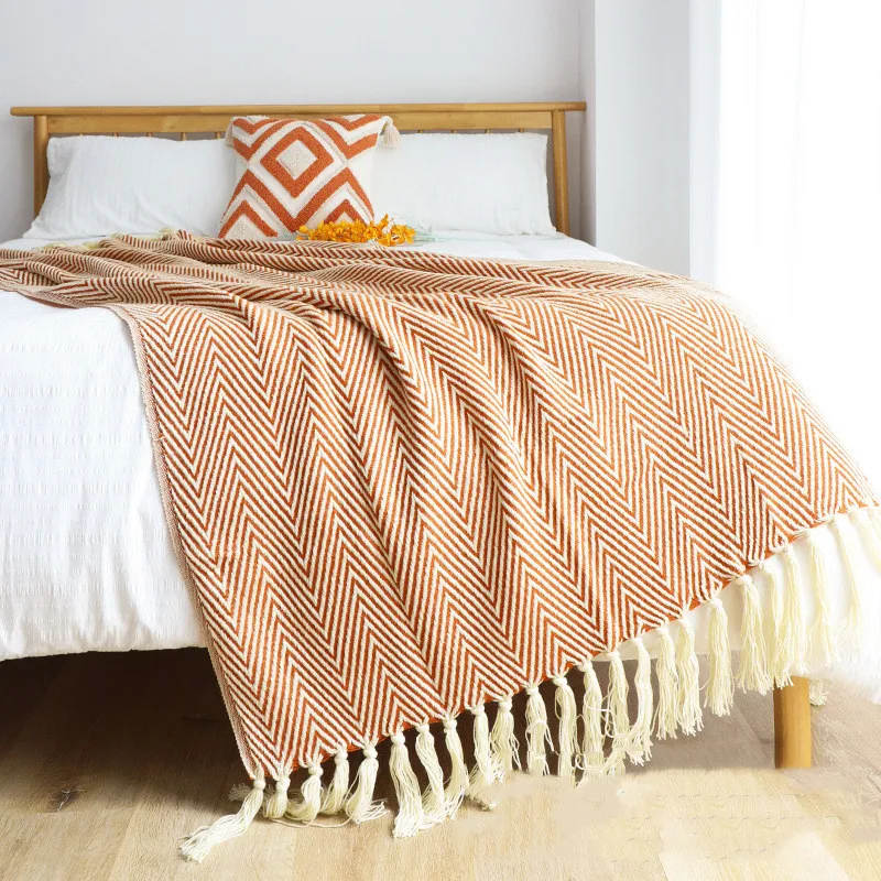 Coperta per divano classica retrò con motivo a spina di pesce, morbida e calda. Perfetta per il soggiorno, ideale per letti e divani. — foto 7