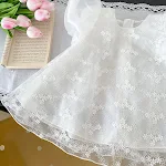 Baby prinses honderd dagen banket kleding pofmouw katoenen kanten rok, een schattige outfit voor een speciale viering. — foto 17