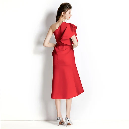Title 3, Three-dimensional Ruffled Shoulder Irregular Mi...