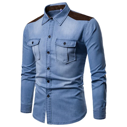 Title 3, Camisa jeans com patches para homem, visual mod...