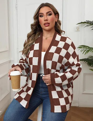 Title 14, Contrast Patchwork Chessboard Plaid Loose Casua...
