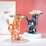 Ins Silver Astronaut Rabbit Tray Figurines Piggy Bank Home Living Room Key Storage Decor Ornament Candy Container — photo 4