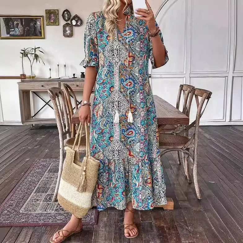 European and American Leisure Paisley Print Dress, Comfortable and Stylish, Perfect for Summer, Ideal for Relaxing and E — photo 7