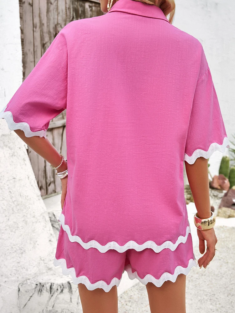 Title 4, Completo casual con camicia e shorts in pizzo t...