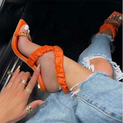 Title 6, New Electroplated High-Heeled Sandals Elastic P...