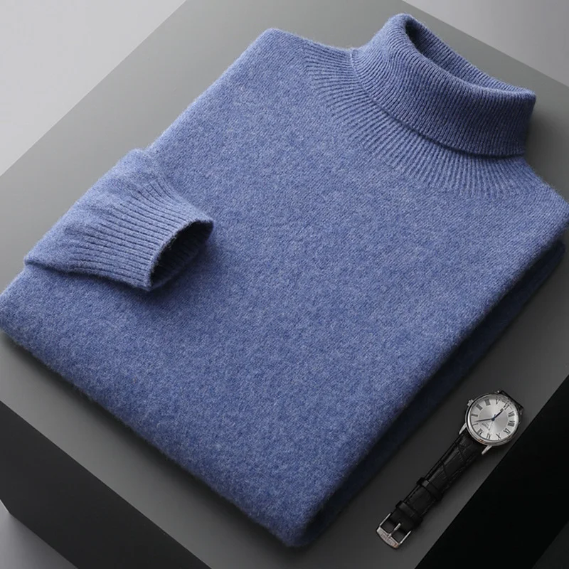 Suéter masculino de gola alta folgado de outono e inverno, malha macia e confortável, perfeito para um visual casual e elegante. — foto 8
