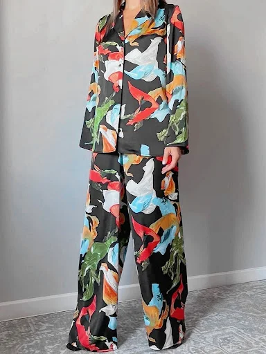 Title 7, Womens Fashion Print Top Wide Leg Pants Suit A...