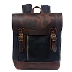 Retro olie gewaxte canvas rugzak, Crazy Horse leer, gesp, waterdicht. Robuuste herenrugzak voor dagelijks gebruik en avontuur. — foto 3