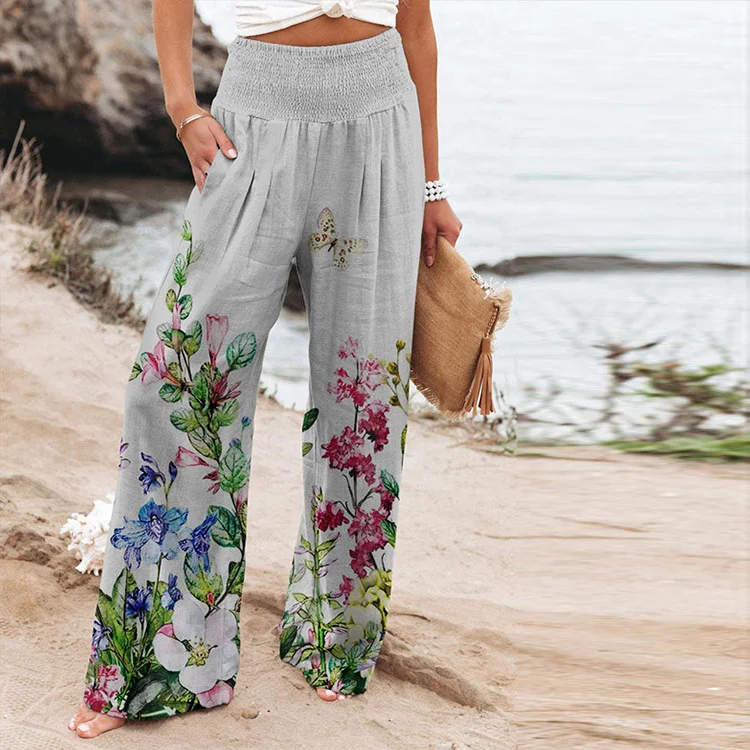 Elastische High Waist Casual Wide Leg Hose mit Print und Taschen, ideal für entspannte Looks. Bequem, stylisch und praktisch. — foto 11