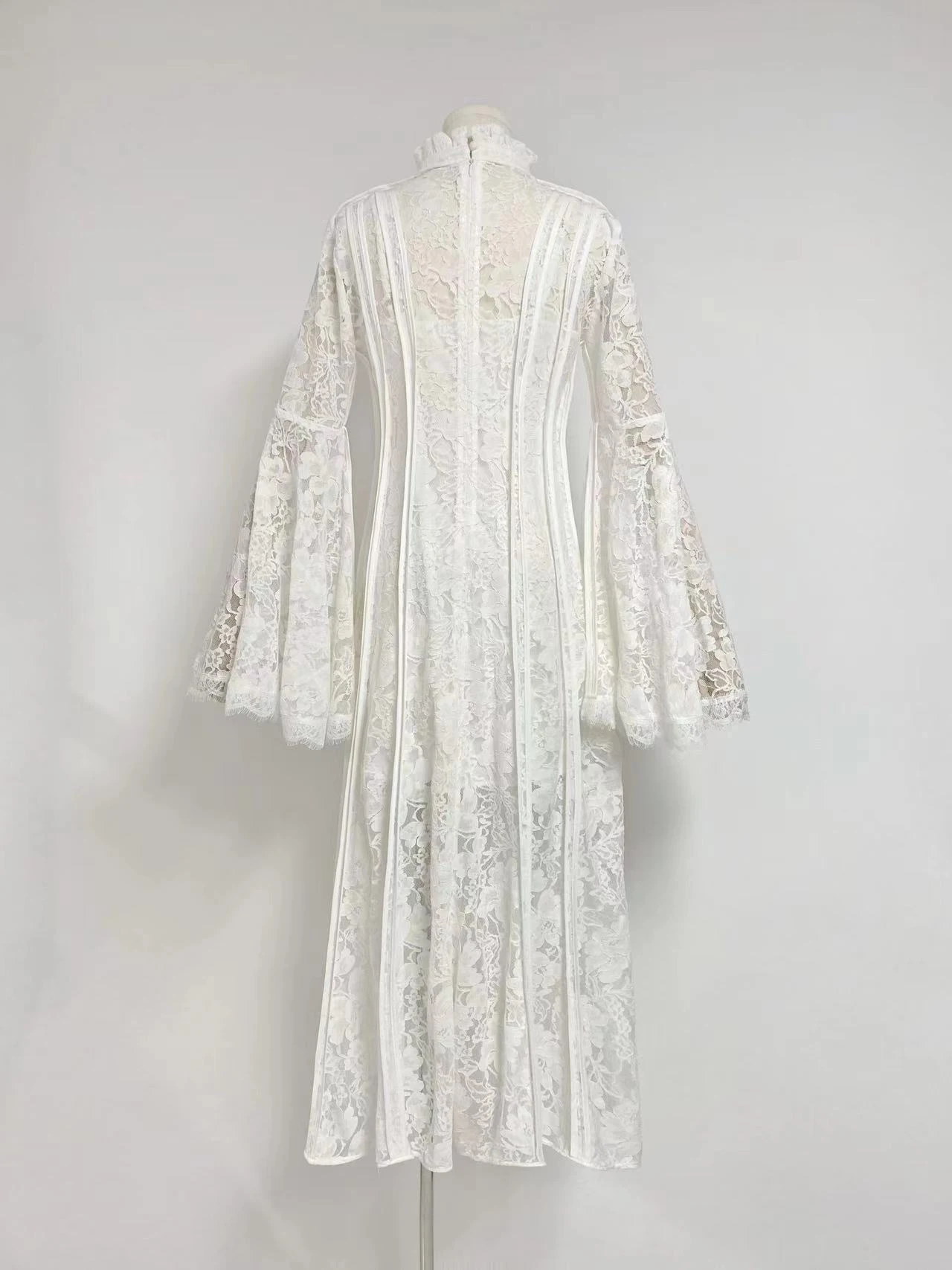 Title 3, Womens Stand Up Collar Flared Sleeve Lace Patc...