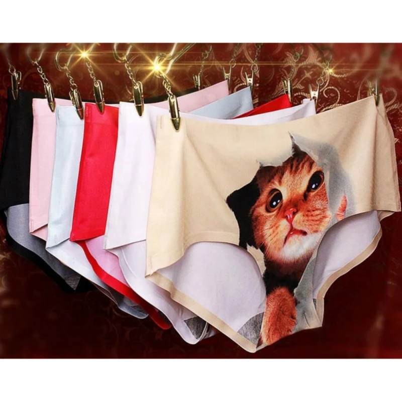 Calcinhas femininas 3D com estampa de gato, de algodão, sem costura, roupa íntima nova, confortáveis e respiráveis, perfeitas para o dia a dia. — foto 8