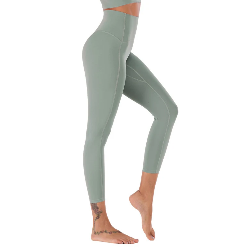 Calças cropped femininas de yoga fitness esportivas nude, levantam o quadril, pele amiga, perfeitas para exercícios e esportes. — foto 6