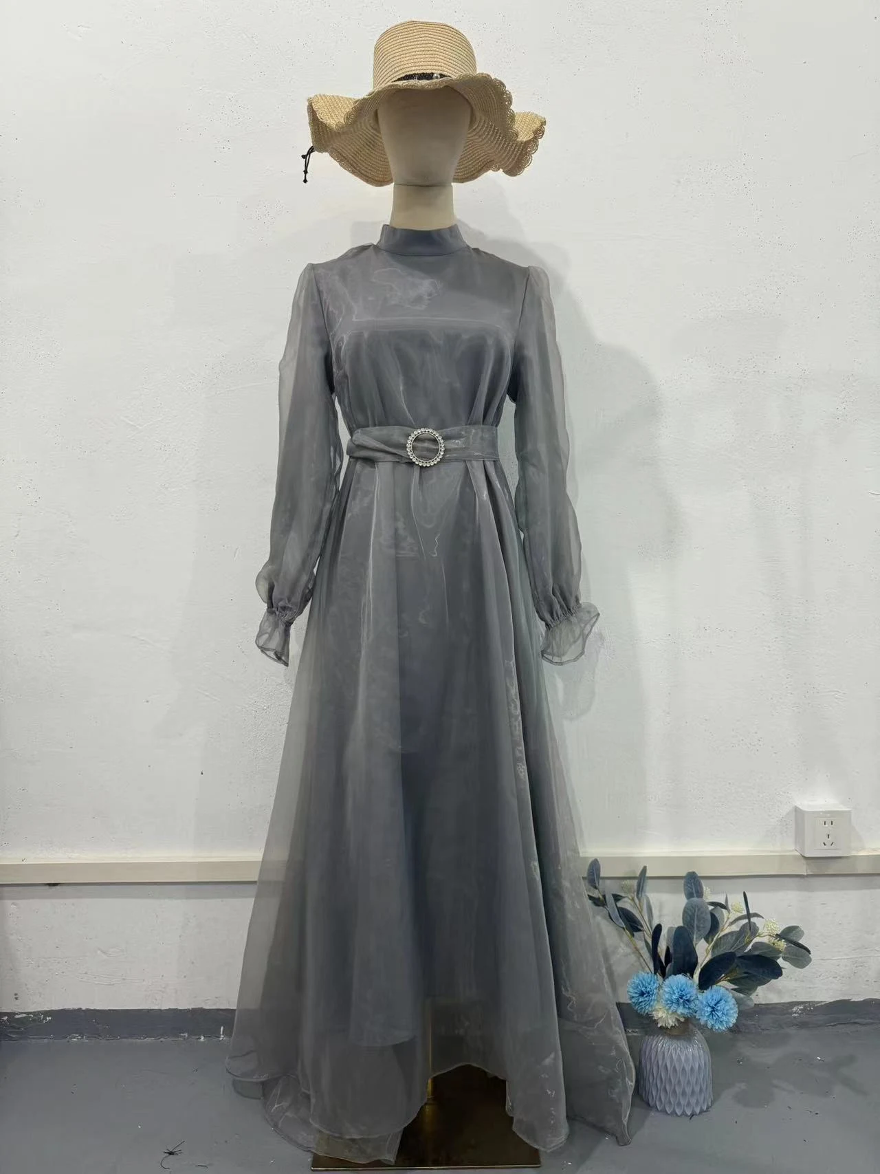 Elegante Dames Jurk met Halve Col, Mesh, Slim Fit, Pofmouwen – Figuurcorrigerend, Perfect voor een Avondje Uit — foto 7