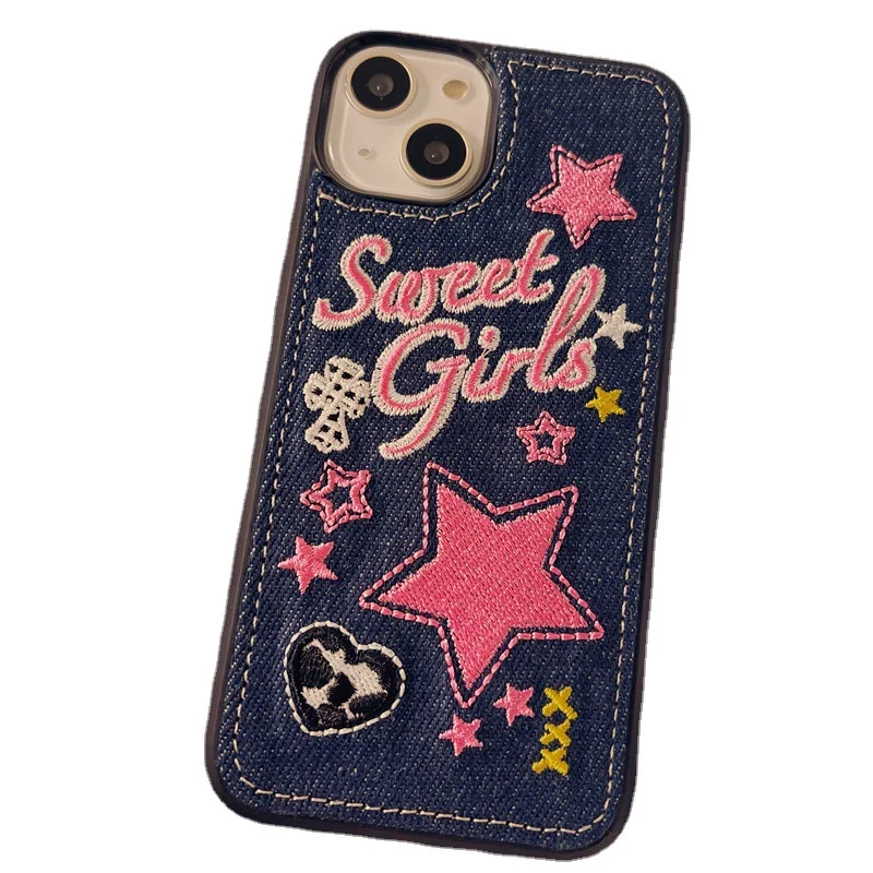Title 1, Capa de celular jeans bordada com estrelas Prot...