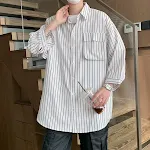 Striped Overalls Short Sleeve Shirt Men's Loose Shirt for a comfortable and casual look. Ideal for warm weather and ever — photo 3