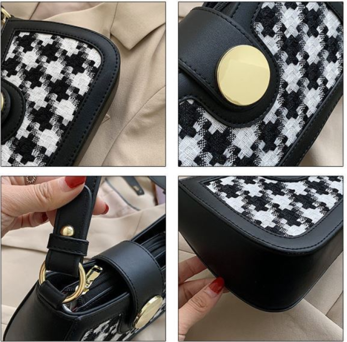 Bolsa de ombro xadrez versátil, perfeita para usar sob o braço. Ideal para um visual elegante e moderno em qualquer ocasião. Combina com tudo. — foto 4