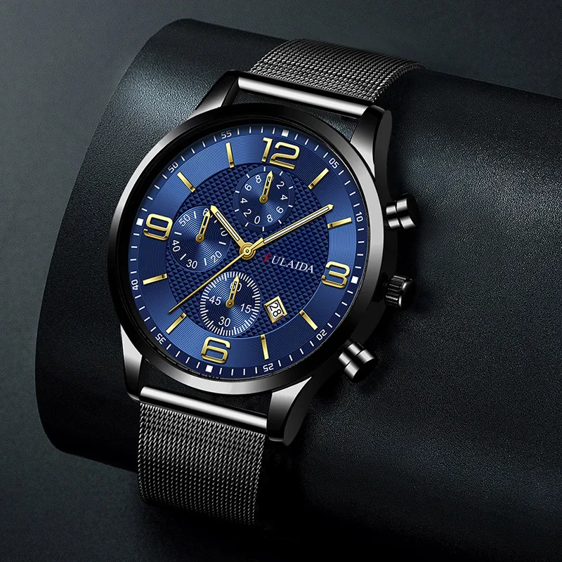Relógio masculino com pulseira de malha, calendário e movimento quartz. Simples e casual, combina com tudo. Ideal para uso diário e diversas ocasiões. — foto 10